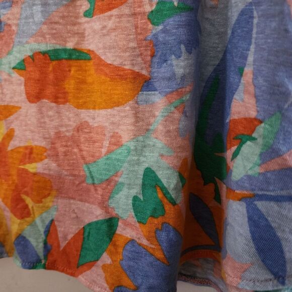 Joie Tropical Print Short Sleeve Linen Women's Multicolored Top Blouse Size 1X - Picture 4 of 7